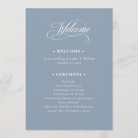 Dusty Blue | Classic Luxe Wedding Welcome Programm (Vorderseite)
