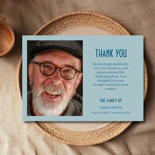 Dusty Blue Classic Personalized Photo Funeral Dankeskarte