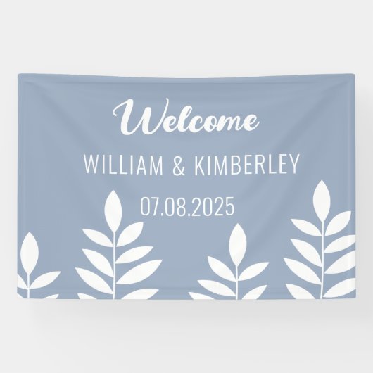 Dusty Blue Classic Rustic Simple Modern Wedding Banner (Horizontal)
