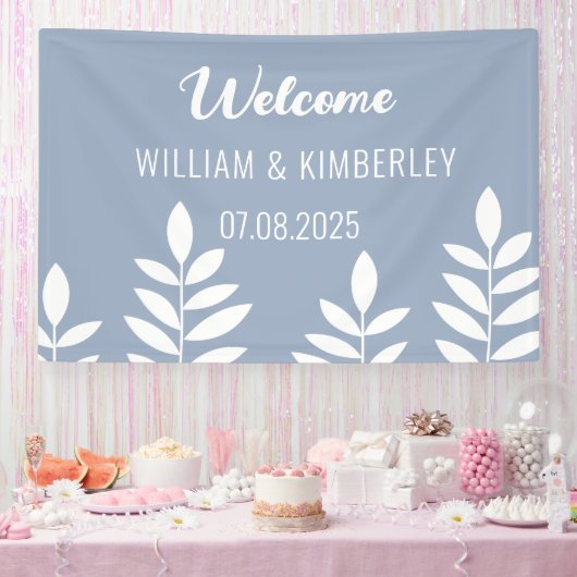 Dusty Blue Classic Rustic Simple Modern Wedding Banner (Party)