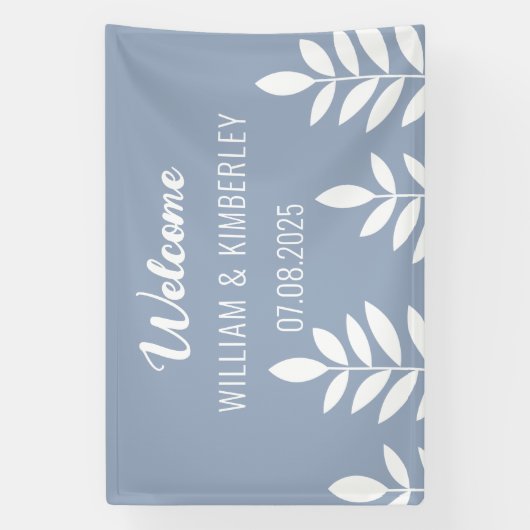 Dusty Blue Classic Rustic Simple Modern Wedding Banner (Vertikal)