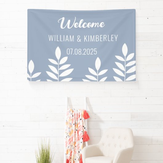 Dusty Blue Classic Rustic Simple Modern Wedding Banner (InSitu)