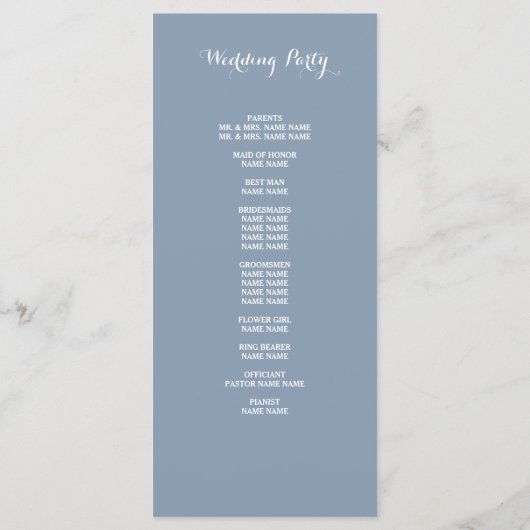 Dusty Blue Classic Script Elegant Wedding Program Programm (Rückseite)