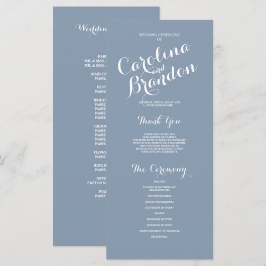 Dusty Blue Classic Script Elegant Wedding Program Programm (Vorne/Hinten)