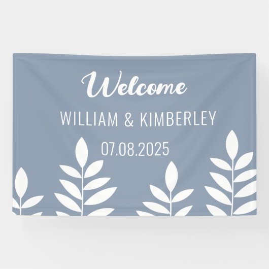 Dusty Blue Classic Simple Modern Wedding Banner (Horizontal)