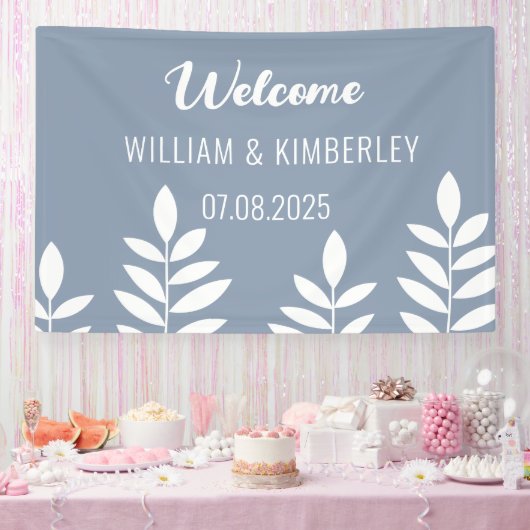 Dusty Blue Classic Simple Modern Wedding Banner (Party)