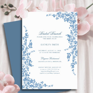 Dusty Blue Classic Vintag Floral Bridal Brunch Einladung