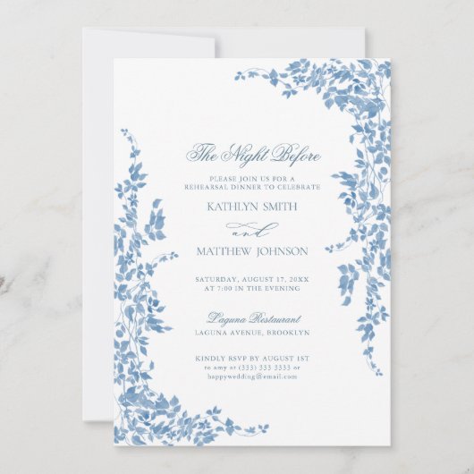 Dusty Blue Classic Vintage Blüte Einladung (Vorderseite)