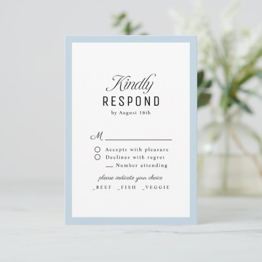 Dusty Blue Classy Script Elegant QR code Wedding RSVP Karte (Stehend Vorderseite)