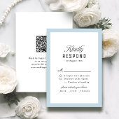Dusty Blue Classy Script Elegant QR code Wedding RSVP Karte