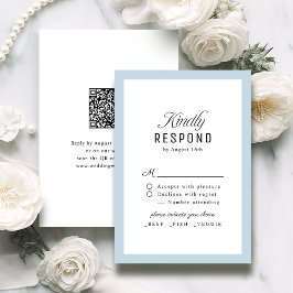 Dusty Blue Classy Script Elegant QR code Wedding RSVP Karte