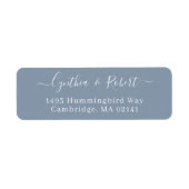 Dusty Blue Classy Script Wedding Rücksendeadresse (Vorne)
