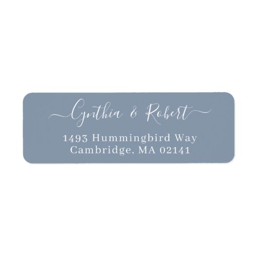 Dusty Blue Classy Script Wedding Rücksendeadresse (Vorne)