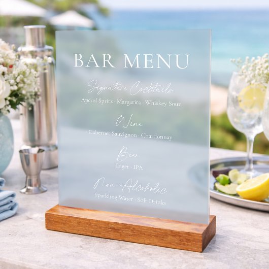 Dusty Blue Clear Acrylic Bar Menu Sign Acrylschild