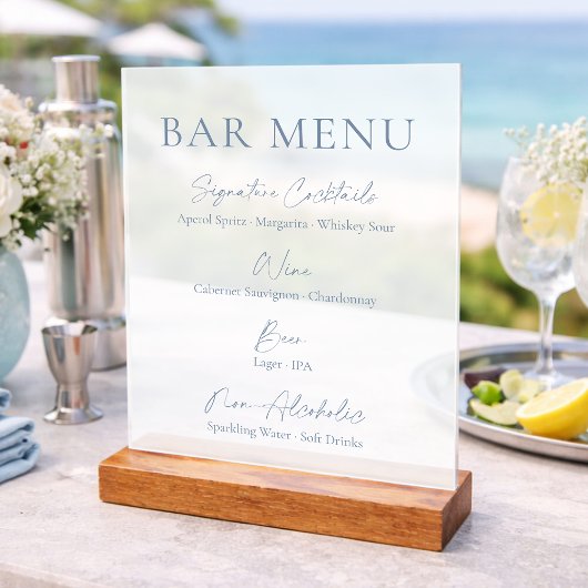 Dusty Blue Clear Acrylic Bar Menu Sign  Acrylschild