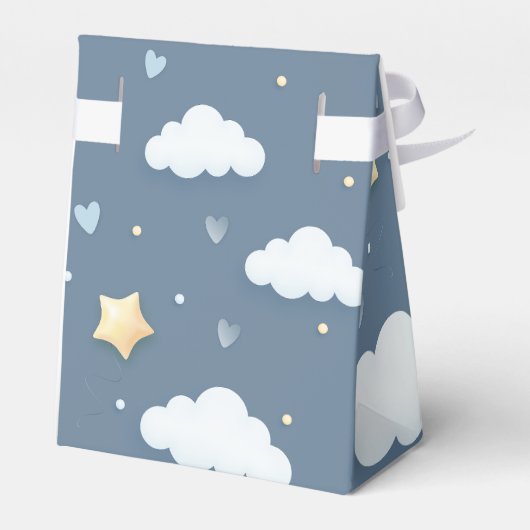 Dusty Blue Cloud Theme Baby Shower Fevor Box Geschenkschachtel (Rückseite)