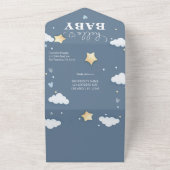 Dusty Blue Clouds Hello Baby Shower All In One Einladung (Außenbereich)