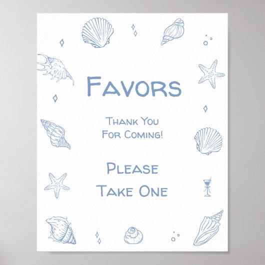 Dusty Blue Coastal Beach Baby Dusche Gefallen Poster (Vorne)