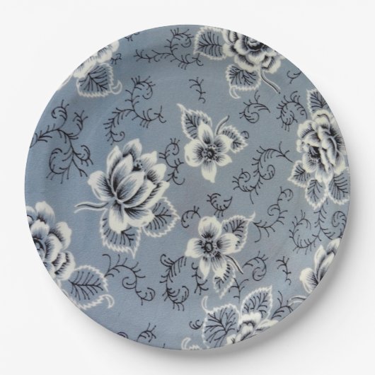 Dusty Blue Colonial Floral Pattern | Teller (Vorderseite)