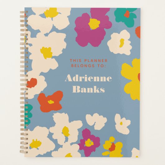 Dusty Blue Colorful Modern Floral Planer (Vorderseite)