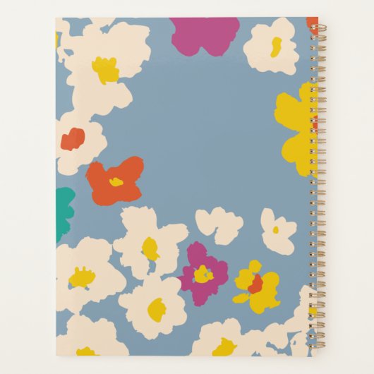 Dusty Blue Colorful Modern Floral Planer (Rückseite)