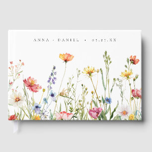 Dusty Blue Colorful Rustic Wildblume Wedding Gästebuch