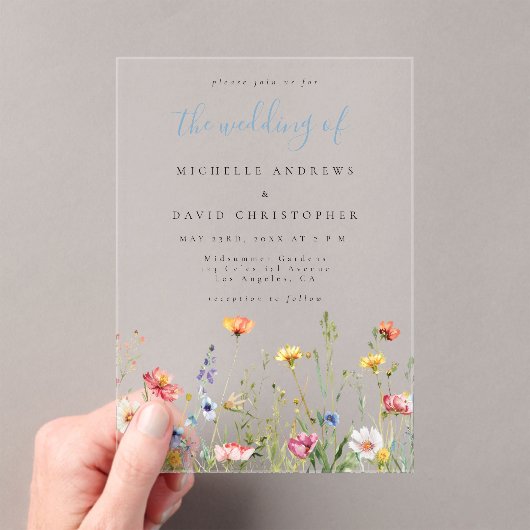 Dusty Blue Colorful Rustic Wildflower Wedding Acryleinladungen (Insitu (Handheld))