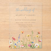 Dusty Blue Colorful Rustic Wildflower Wedding Acryleinladungen (Vorderseite)