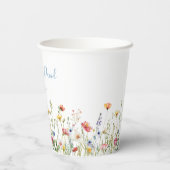 Dusty Blue Colorful Rustic Wildflower Wedding Pappbecher (Rückseite)