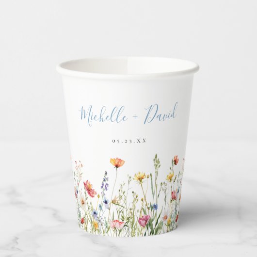 Dusty Blue Colorful Rustic Wildflower Wedding Pappbecher (Links)