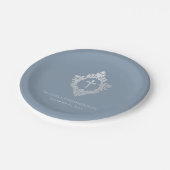 Dusty Blue Confirmation Boy Silver Wappen Vintag Pappteller (Schrägansicht)