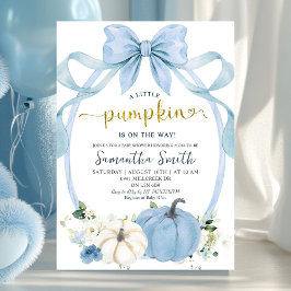 Dusty Blue Coquette Autumn Pumpkin Baby Shower Einladung