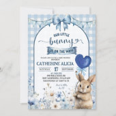 Dusty Blue Coquette Little Bunny Baby Shower Einladung (Vorderseite)