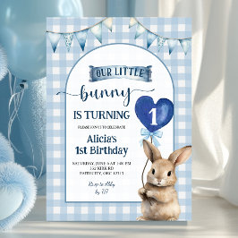 Dusty Blue Coquette Little Bunny Floral Birthday Einladung