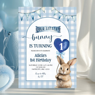 Dusty Blue Coquette Little Bunny Floral Birthday Einladung