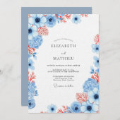 Dusty Blue Coral Bloom Wedding Einladung (Vorne/Hinten)