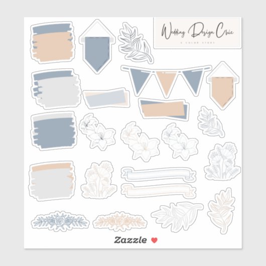 Dusty Blue & Coral Floral Scrapbooking Journal Aufkleber (Blatt)