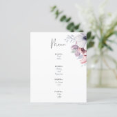 Dusty Blue Coral Floral Script Hochzeitsmenü Budge (Stehend Vorderseite)
