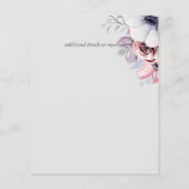 Dusty Blue Coral Floral Script Hochzeitsmenü Budge (Rückseite)