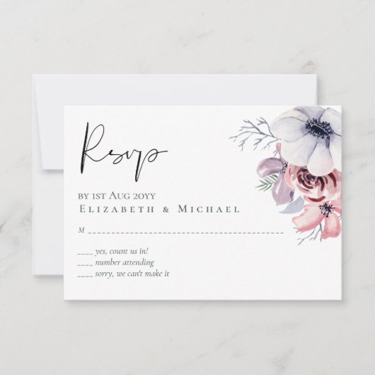 Dusty Blue Coral Floral Script Wedding RSVP Budget (Vorderseite)