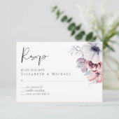 Dusty Blue Coral Floral Script Wedding RSVP Budget (Stehend Vorderseite)