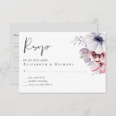 Dusty Blue Coral Floral Script Wedding RSVP Budget (Vorne/Hinten)