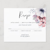 Dusty Blue Coral Floral Script Wedding RSVP Budget (Vorderseite)