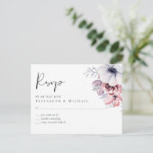 Dusty Blue Coral Floral Script Wedding RSVP Budget Postkarte (Stehend Vorderseite)