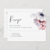 Dusty Blue Coral Floral Script Wedding RSVP Budget Postkarte (Vorne/Hinten)