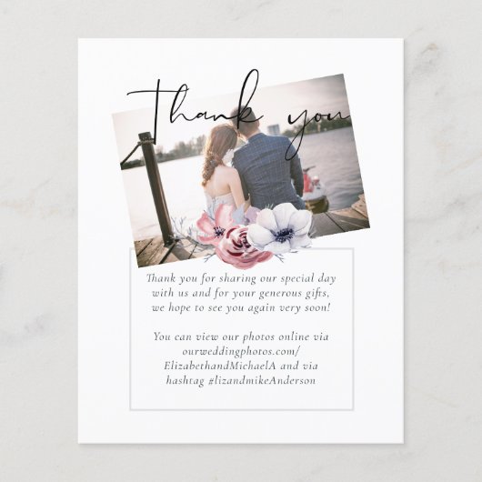 Dusty Blue Coral Floral Script Wedding Vielen Dank (Vorderseite)