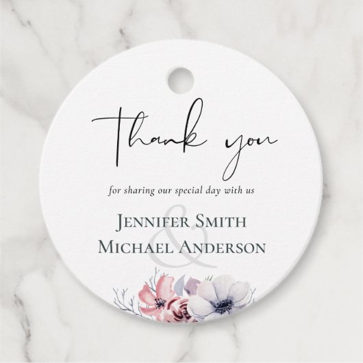 Dusty Blue Coral Floral Script Wedding Vielen Dank Geschenkanhänger (Vorderseite)