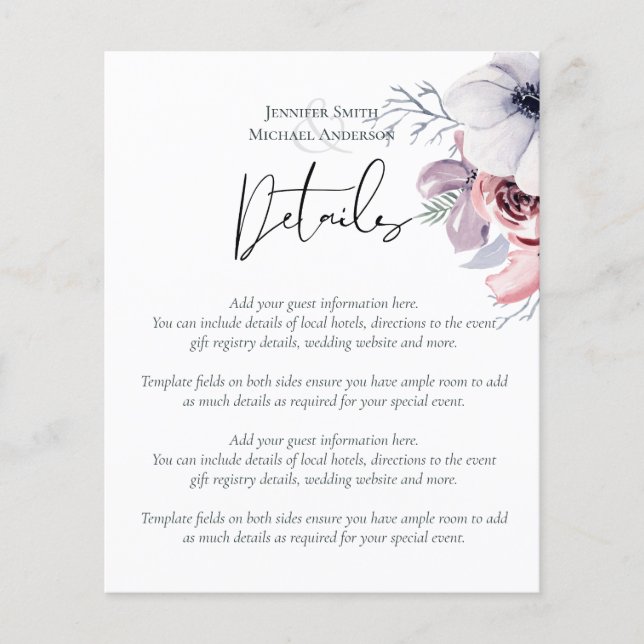 Dusty Blue Coral Floral Wedding Details Budget (Vorderseite)