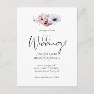 Dusty Blue Coral Floral Wedding lädt zum Budget ei Postkarte