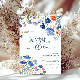 Dusty Blue Cornflower Meadow Baby in Bloom Shower Einladung